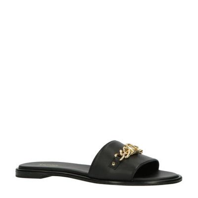 Michael Kors Rina Slide leren slippers zwart Michael Kors Rina Slide leren slippers zwart