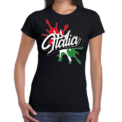 Italia/Italie vlag kleuren t-shirt - spetters - zwart - voor dames - supporters