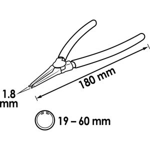 Vigor V1716 Precisie-borgveertang Geschikt voor borgringen Binnenringen 19-60 mm Puntvorm Recht