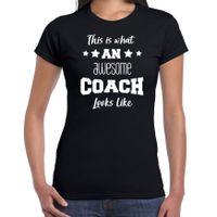 Cadeau t-shirt voor dames - awesome coach - coach bedankje - zwart - thumbnail