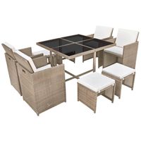 The Living Store-9-delige-Tuinset-met-kussens-poly-rattan-beige - Tuinset