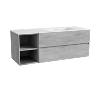 Storke Edge zwevend badmeubel 140 x 52 cm beton donkergrijs met Mata asymmetrisch rechtse wastafel in solid surface mat wit