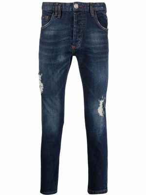 Philipp Plein jean droit à effet usé - Bleu