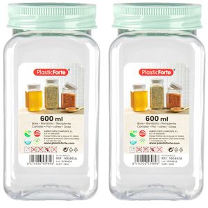 Voorraadpot/bewaarpot - 2x - 600 ml - kunststof - mint groen - B7 x H15 cm - Voorraadpot