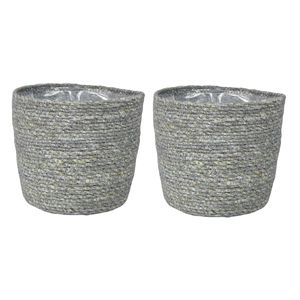 Set van 3x stuks plantenpot/bloempot van jute/zeegras diameter 18 cm en hoogte 16 cm ijsblauw/grijs