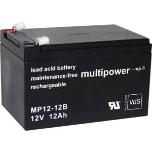 multipower MP12-12B Loodaccu 12 V 12 Ah Loodvlies (AGM) (b x h x d) 98 x 98 x 151 mm Kabelschoen 6.35 mm Onderhoudsvrij, Geringe zelfontlading,