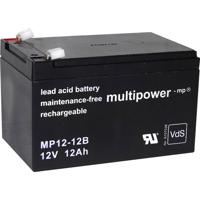 multipower MP12-12B Loodaccu 12 V 12 Ah Loodvlies (AGM) (b x h x d) 98 x 98 x 151 mm Kabelschoen 6.35 mm Onderhoudsvrij, Geringe zelfontlading,