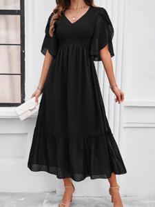 Casual Regular Fit V Neck Dress With No