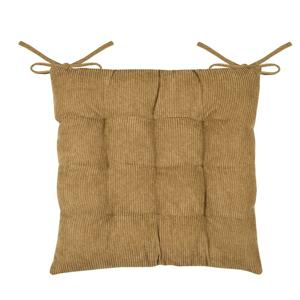 Stof Textile stoelkussen Dandy - camel - 38 x 38 x 5 cm - touwtjes sluiting - ribcord