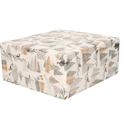 Luxe Kerst inpakpapier - cadeaupapier - wit zilver goud - Bomen en vogels - 1x rollen - 250 x 70 cm