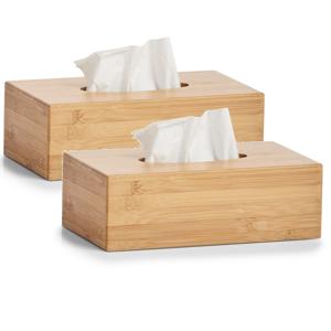 Tissuedoos - 2x - houtkleurig - bamboe - 27,5 x 16 cm - tissuebox - tissuehouder - zakdoek doos