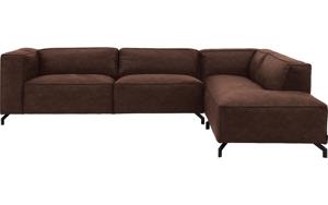 Goossens Bank Calvin bruin, micro leer, 3,5-zits, modern design met ligelement rechts