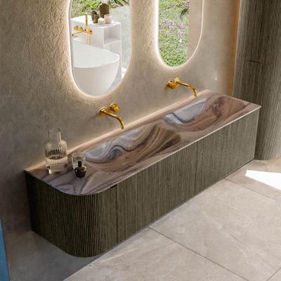 Badmeubel Mondiaz Kurve-Dlux | 165 cm | Meubelkleur Shadow | Wastafelkleur Sombra | Solid surface | Dubbel / Rechts spoelbak | Zonder kraangat(en)