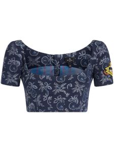 ETRO haut crop à fleurs en jacquard - Bleu