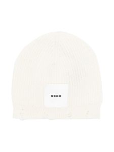 MSGM Kids bonnet en maille nervurée à logo - Blanc