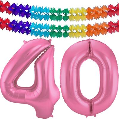 Folat Verjaardag Leeftijd folieballon - 40 jaar - roze - 86 cm - incl 2x slingers