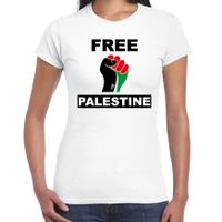Free Palestine t-shirt wit dames - Palestina shirt met Palestijnse vlag in vuist