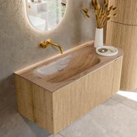 Badmeubel Mondiaz Kurve-Dlux | 105 cm | Meubelkleur Oak | Wastafelkleur Arena | Solid surface | Wasbak linker zijde spoelbak | Zonder kraangat(en) Badmeubel Mondiaz Kurve-Dlux | 105 cm | Meubelkleur Oak | Wastafelkleur Arena | Solid surface | Wasbak linker zijde spoelbak | Zonder kraangat(en)