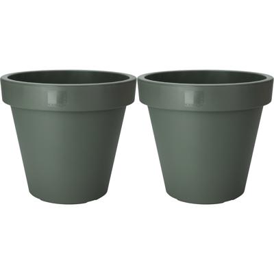 Pro Garden Plantenpot/bloempot - 2x - Tuin buiten - kunststof - donkergroen - D50 cm