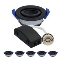 Set van 6 Peru LED Inbouwspots - Kantelbaar armatuur - Diameter 85mm - GU10 Fitting incl. lamphouder - IP65 voor badkamer en buiten - Rond - Zwart