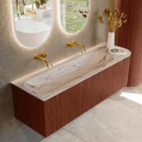 Badmeubel Mondiaz Kurve-Dlux | 145 cm | Meubelkleur Ruby | Wastafelkleur Nata | Solid surface | Wasbak linker zijde spoelbak | Zonder kraangat(en)