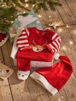 Kerstcadeauset voor baby met fluwelen pyjamapakje + mutsje baksteenrood