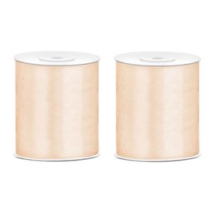 2x Hobby/decoratie creme satijnen sierlinten 10 cm/100 mm x 25 meter
