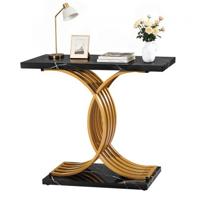 VEVOR Consoletafel, bijzettafel achter de bank (100 x 30 x 81 cm / L x B x H), rechthoekige bijzettafel van MDF + stalen buizen voor hal, slaapkamer, woonkamer, entree, gangtafel goudkleurig