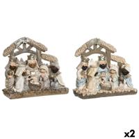 Kerststal set DKD Home Decor Blauw Wit Bruin Hars 20 x 7 x 17,5 cm (2 Stuks)