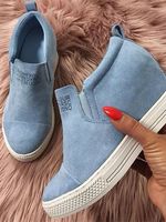 Letter Stitching Inner Heightening Round Toe Wedges - thumbnail