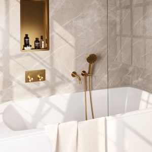 Brauer Gold Edition thermostatische inbouw badkraan met uitloop en 3 standen handdouche set 4 messing geborsteld PVD