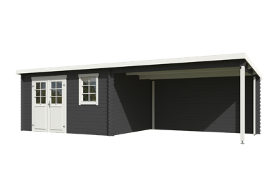 Blokhut met overkapping Aida 760x275 Carbon Grey-Wit - Outdoor life