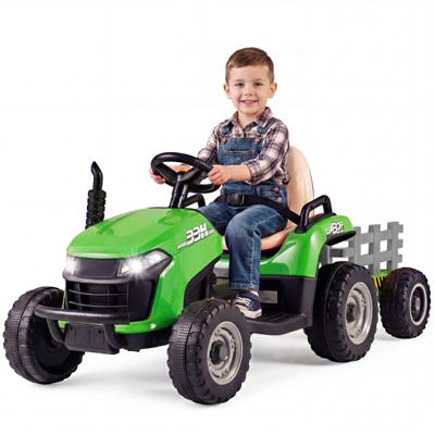 24V Elektrische Tractor met Kantelbare en Afneembare Aanhanger Elektrische Tractor met Afstandsbediening Muziek en Led-Koplampen Groen