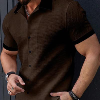Bon&Bon Homme Men's Contrast Color Patchwork Short Sleeve Shirt Brown / XL