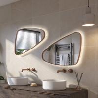 Ben Nature organische spiegel met LED verlichting en anti-condens 80x50cm links geborsteld koper
