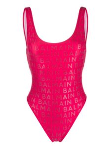 Balmain maillot de bain à logo imprimé - Rose