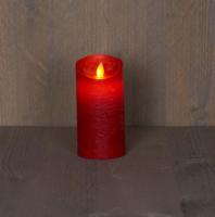 Batterijverlichting kaars wax rustiek bewegende vlam 7,5x15cm rood 3xaaa/timer - Annas collection