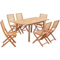 Tuinset 4-6 personen - Eucalyptus FSC - Uitschuifbare tafel 120-180 x 80 cm + 6 klapstoelen