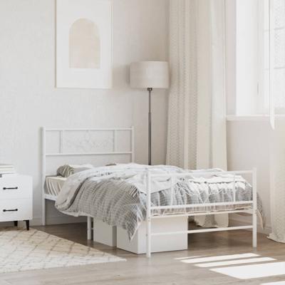 Bedframe met hoofd- en voeteneinde metaal wit 107x203 cm