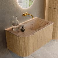 Badmeubel Mondiaz Kurve-Dlux | 85 cm | Meubelkleur Oak | Wastafelkleur Arena | Solid surface | Wasbak rechter zijde spoelbak | Zonder kraangat(en) Badmeubel Mondiaz Kurve-Dlux | 85 cm | Meubelkleur Oak | Wastafelkleur Arena | Solid surface | Wasbak rechter zijde spoelbak | Zonder kraangat(en)