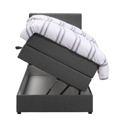Leen Bakker - Boxspring Met Opbergruimte Liv Geblokt - Antraciet - 90x200 Cm - Stof - Grijs
