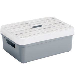 Sunware Opbergbox/mand - blauwgrijs - 9 liter - met deksel hout kleur - Opbergbox