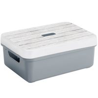 Sunware Opbergbox/mand - blauwgrijs - 9 liter - met deksel hout kleur - Opbergbox - thumbnail