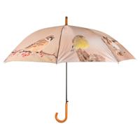 Esschert Design Paraplu vogels - bruin - tuinvogel print - D120 cm - houten handvat