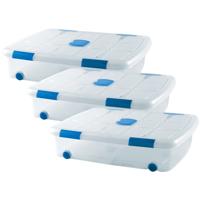 Plasticforte Opslagbak/box met deksel - 3x - 41L - 73 x 55 x 16 cm - transparant - met wielen