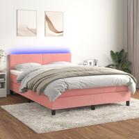 Boxspring met matras en LED fluweel roze 140x190 cm