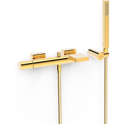 Badkraan Tres Project | Opbouw | Mengkraan | Waterval uitloop | 2-weg | hoh 15 cm | 1-knop | Rond | 24k Goud glans