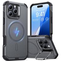 iPhone 16 Pro Max Cyber Tough Case with Stash Stand (HaloLock) - Gray iPhone 16 Pro Max Cyber Tough Case with Stash Stand (HaloLock) - Gray