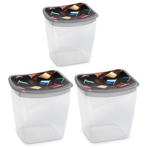 3x Koffiecups bewaarbakjes 1,1 liter transparant/grijs plastic