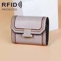 KB190 cover type snap knop koeienhuid lederen orgel vorm meerdere kaartsleuven anti-magnetische RFID portemonnee voor dames (licht paars)